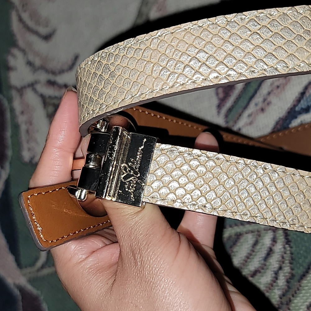 Libby Edelman belt snake print gold iridescent buckle adjustable maximalist